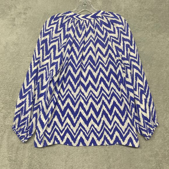 Lilly Pulitzer Top Womens Small Silk White Blue Chevron Popover Lightweight - Picture 6 of 9
